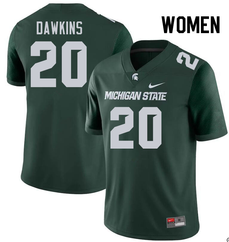 Women #20 Aubrey Dawkins Michigan State Spartans College Football Jerseys Stitched Sale-Green